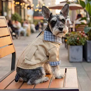 Modische Hunde-Jacke in Khaki mit Karokragen und Reißverschluss für kleine Hunde