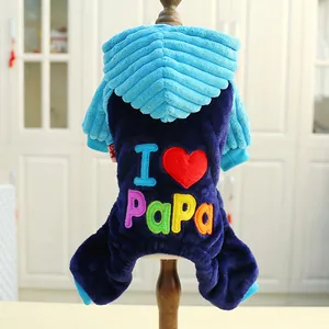 Sweat à capuche bleu en flanelle pour chien avec broderie 'I Love PaPa' pour l'hiver
