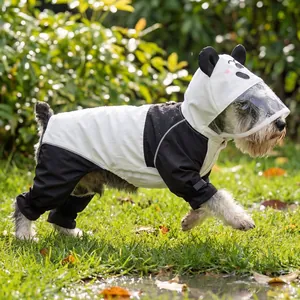 Cartoon Panda Haustier Hund Regenmantel Wasserdicht Kapuzenkleidung Mit Transparentem Visier Vierbeiniger Jumpsuit Für Hunde Und Katzen