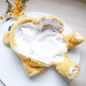 Thick yellow plush pet jumpsuit with warm white fleece lining for small dogs