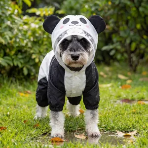 Waterproof panda-shaped pet raincoat for small dogs with hood and four-leg coverage