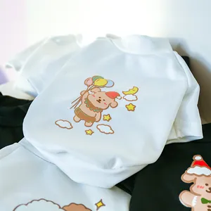 Detail of soft breathable cotton pet t-shirts with cute bear and moon cartoon print