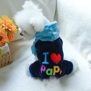 Combinaison chaude en polaire pour petit chien avec écharpe et broderie I love Papa