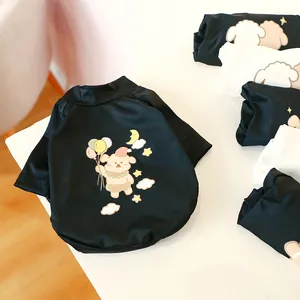 Breathable black dog T-shirt with cute cartoon puppy and colorful balloons print