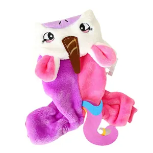 Rainbow unicorn pet costume made of soft pink and purple plush fleece for dogs and cats