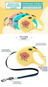 Retractable pet leash 5m length detail showing ergonomic handle and chrome hook for dogs