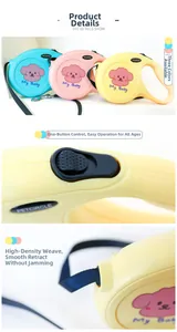 Detail of retractable dog leash with one-button locking mechanism and high-density woven cord