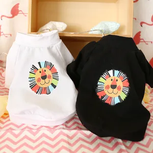 Detail view of cotton dog sweatshirts with colorful lion print in black and white
