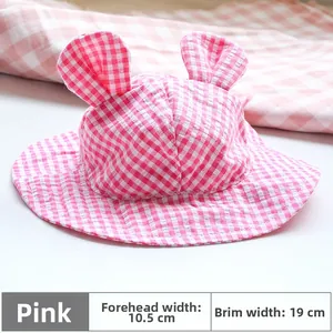 Magenta gingham dog sun hat with rabbit ears and specific dimension measurements