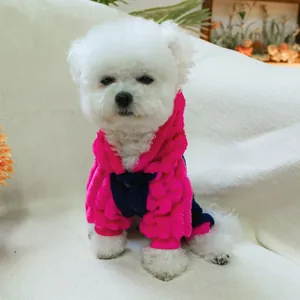 Sweat à capuche rose et marine pour petit chien, vêtement d'hiver épais et chaud