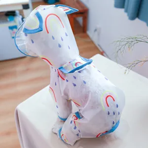 Waterproof pet raincoat with rainbow print featuring a clear visor and hood for dogs
