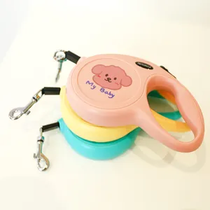Retractable pet leash with LED light in pink, yellow and green colors for dogs