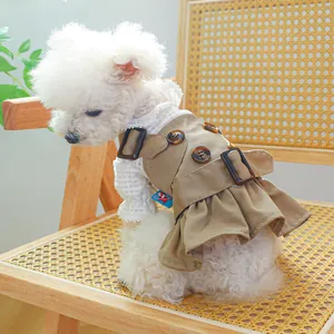 Robe Trench pour Chien Style Britannique Avec Col en Dentelle Vêtements Kaki pour Petits Chiens Teddy Bichon Poméranien Tenues Chiot