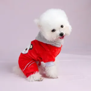 Pyjama épais en polaire corail pour chien avec broderie panda et capuche pour l'hiver