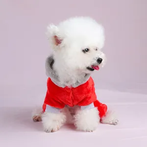 Sweat à capuche chaud en polaire corail rouge pour chiens et chats avec capuche grise