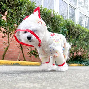 Waterproof pet raincoat with rainbow print and transparent hood visor for small dogs