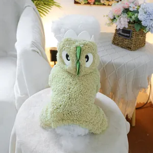 Detailed plush green dinosaur pet hoodie showing soft teddy velvet texture and 3D back spines