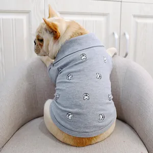 Polo pour Animaux de Compagnie Bouledogue Français Coton Respirant Broderie Vêtements pour Chiens Manches Courtes Décontracté Costume de Chiot Petits Moyens Chiens