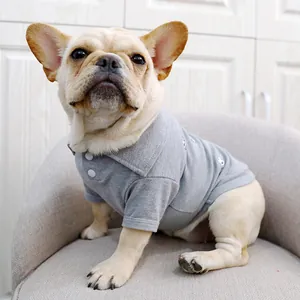 Polo gris brodé pour bouledogue français en coton respirant de haute qualité