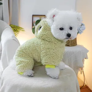 Detailed texture of thick green dinosaur pet hoodie with soft sherpa fleece fabric