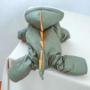 Winter dinosaur-style pet dog coat with thick fleece lining and yellow dorsal fins