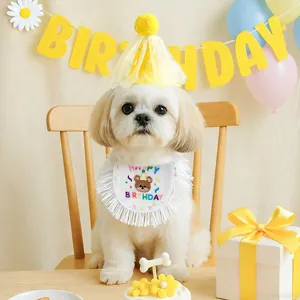 Pet Birthday Bib Saliva Towel For Small Dog Cat Cute Bear Embroidery Lace Bowknot Festive Scarf Party Photography Accessory