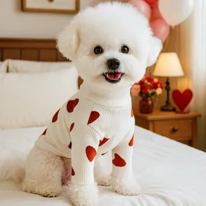 Pet Dog Cat Knitted Sweater Autumn Winter Warm Ribbed Bottoming Shirt Heart Embroidery Alphabet Printed Puppy Kitten Casual Clothes Small Dog Apparel