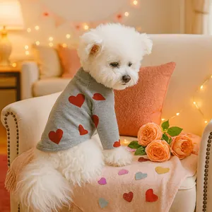 Pet Dog Cat Knitted Sweaters Heart Pattern Striped T-Shirts Soft Warm Puppy Kitten Clothes For Small Dogs Cats Valentine's Day Outfit