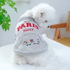 Haustier Hund Hoodie Mit Leinen-D-Ring Paris Daily Stickerei Fleece-Gefüttert Sweatshirt Für Kleine Mittlere Hunde Katzen Warme Kleidung