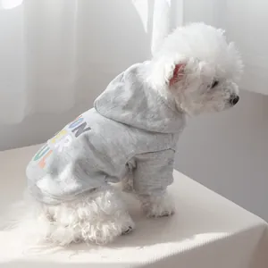 Light gray pet hoodie with colorful Wonderful print for small dogs on white Bichon
