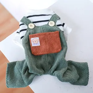 T-shirt Rayé Pour Chien Et Salopette En Velours Côtelé Vêtements Pour Petits Moyens Chiens Chats Tenue Décontractée
