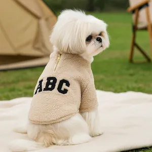 Pet Dog Sherpa Fleece Warm Jacket Winter Cat Clothes With Zipper ABC Letter Print For Small Medium Large Dogs Puppy