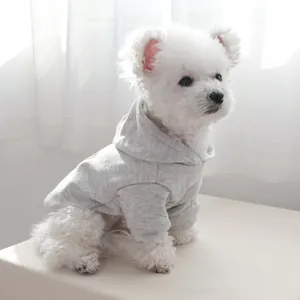Heather grey hooded sweatshirt for small dogs with elastic ribbed cuffs and soft fabric