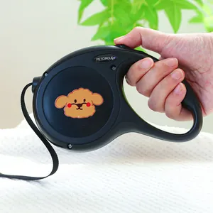 Poignée ergonomique de laisse rétractable pour chien avec motif de chiot mignon