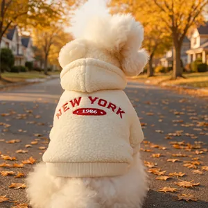 Sweat à Capuche Chaud en Laine d'agneau pour Petits Chiens Chats New York 1986 Broderie de Lettres Vêtements d'hiver pour Animaux