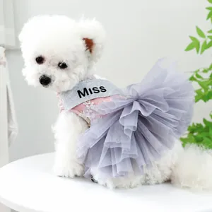 Pink and grey pet dress with lace top and tutu skirt for small dogs and cats