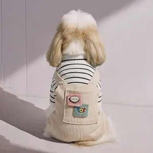 Salopette per Cani Animali Domestici Set T-Shirt a Righe Morbida Tuta in Velluto a Coste e Denim per Cani Taglia Piccola Gatti