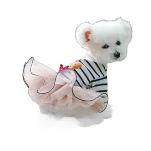 Vestito per cani con gonna in tulle rosa e strisce bianche e nere per piccoli animali