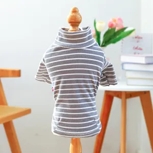 Striped high-neck dog shirt in grey and white ribbed knit for small to medium pets