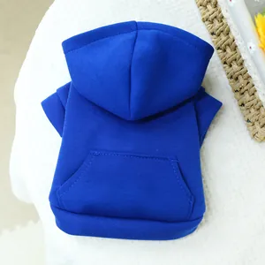 Close-up of royal blue dog hoodie featuring a kangaroo pocket and ribbed sleeve cuffs