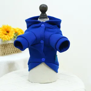 Detail of blue pet hoodie featuring ribbed cuffs and convenient snap button closure