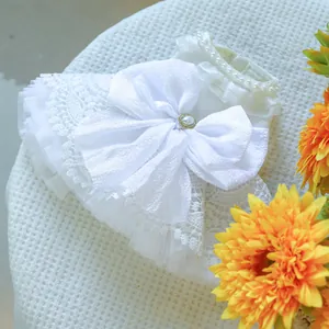 Gros plan d'une robe de mariée pour animaux en dentelle blanche avec nœud et perles