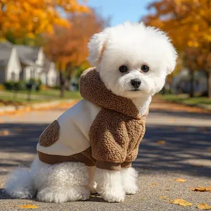 Sweat à capuche chaud en polaire pour petit chien, design bicolore marron et beige