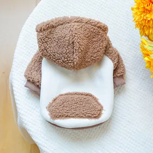 Sweat à capuche chaud pour animaux en polaire marron et beige avec oreilles 3D mignonnes