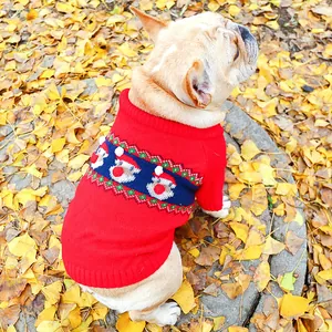 Christmas reindeer knit sweater for French Bulldogs featuring festive Santa patterns