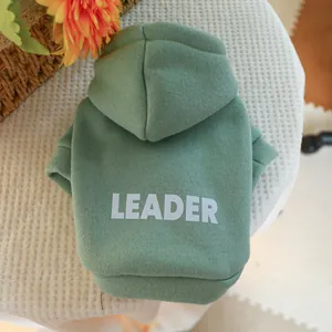 Cozy mint green hooded pet sweatshirt with LEADER print on soft knit fabric
