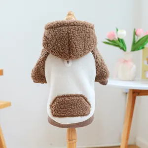 Sweat à capuche chaud en polaire sherpa marron et crème avec poche pour chiens et chats