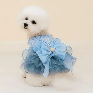 Elegant blue star river dog wedding dress with sequins and fluffy tulle layers