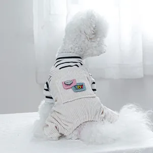 Conjunto de Ropa para Perro Camisa a Rayas y Peto de Pana Mono Lindo para Perros Pequeños Gatos