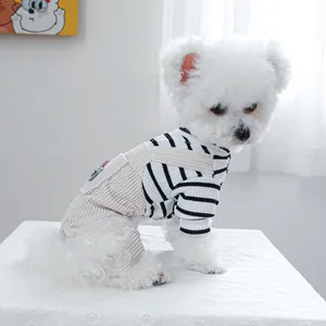 Mono a rayas para perro con peto de pana color crema para mascotas pequeñas y suaves